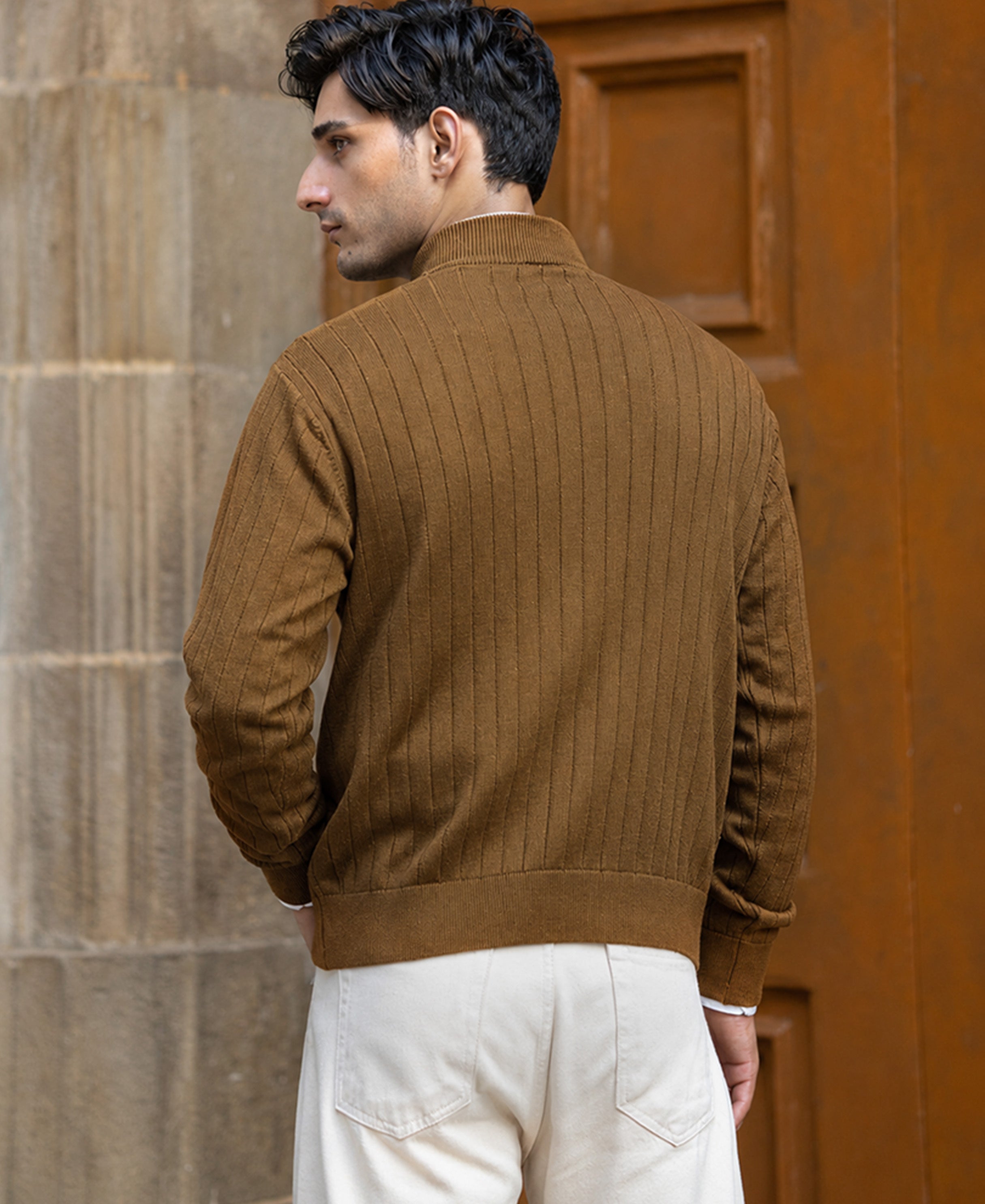 Tan High Neck Cotton Sweater 100% Cotton
