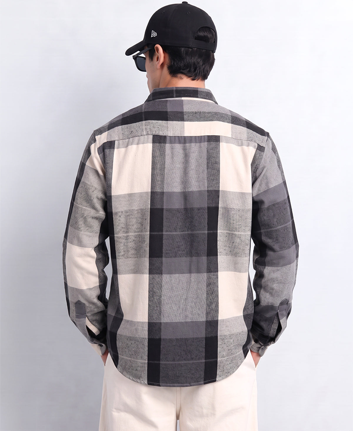 Grey Macro Flannel Checks Shirt 100% Cotton