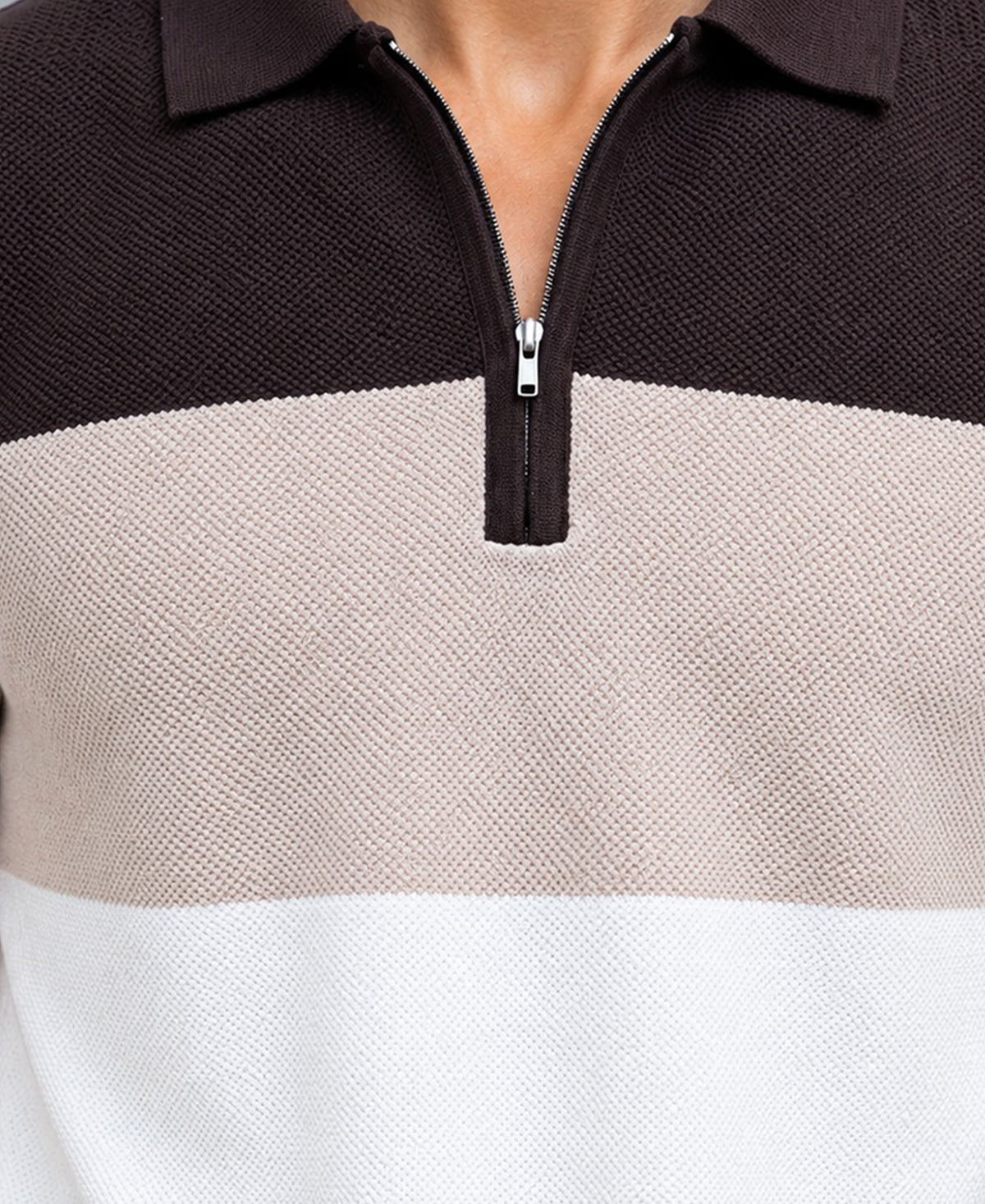 Beige & Brown Knit Stripe T-Shirt 100% Cotton