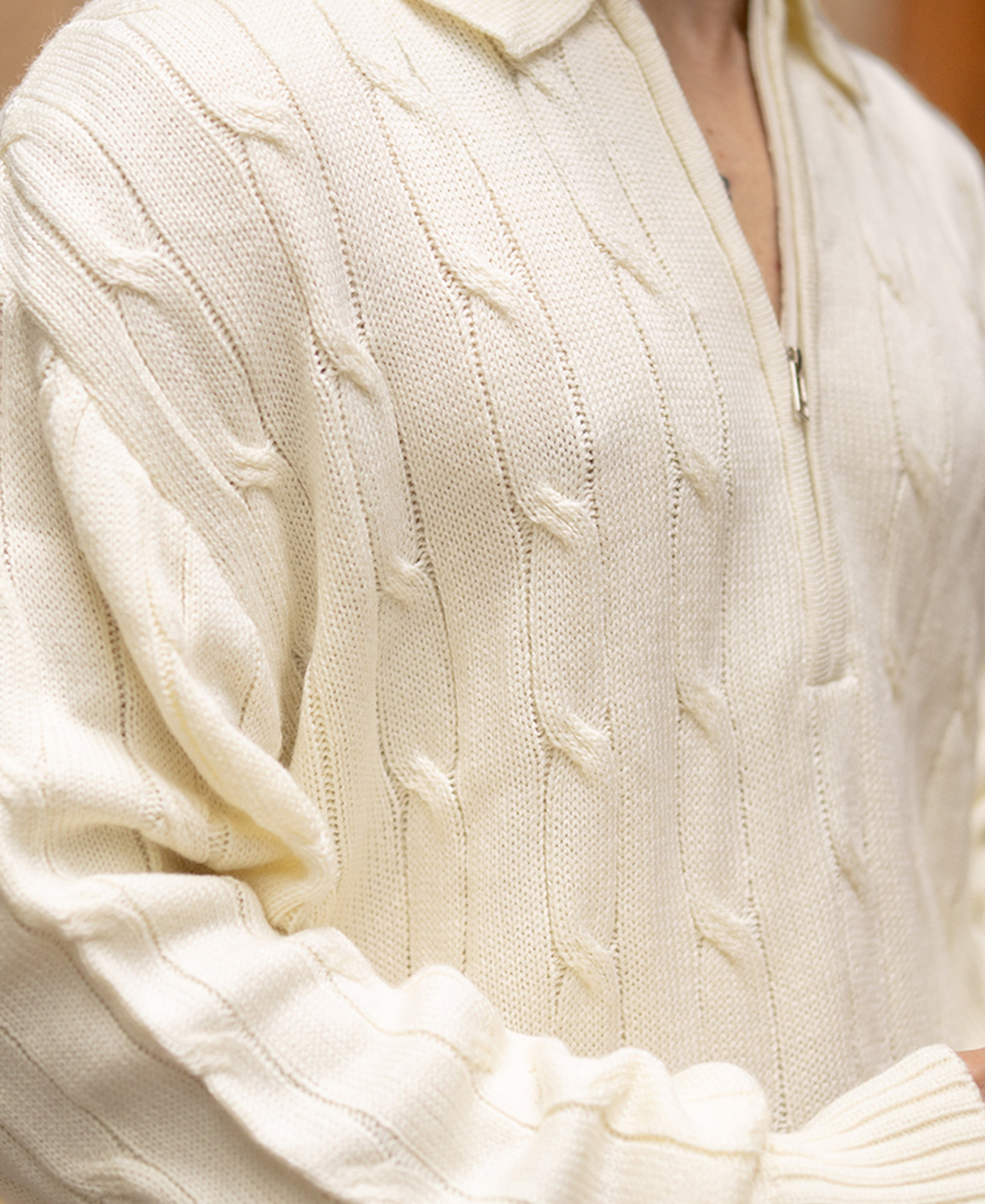 Off-White Cable Knit Zipper Sweater