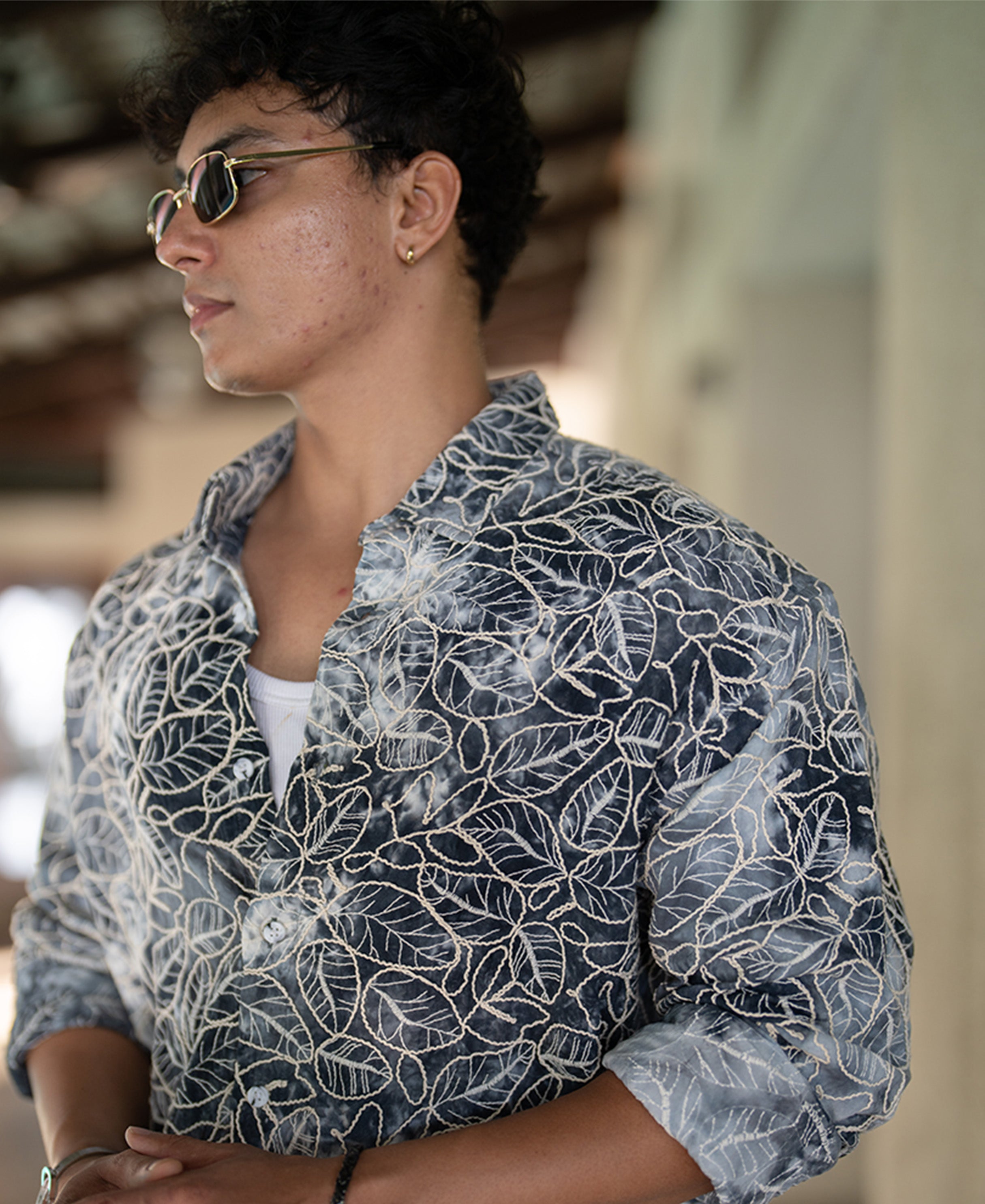 Blue Embroidered Tie Dye Shirt 100% Cotton