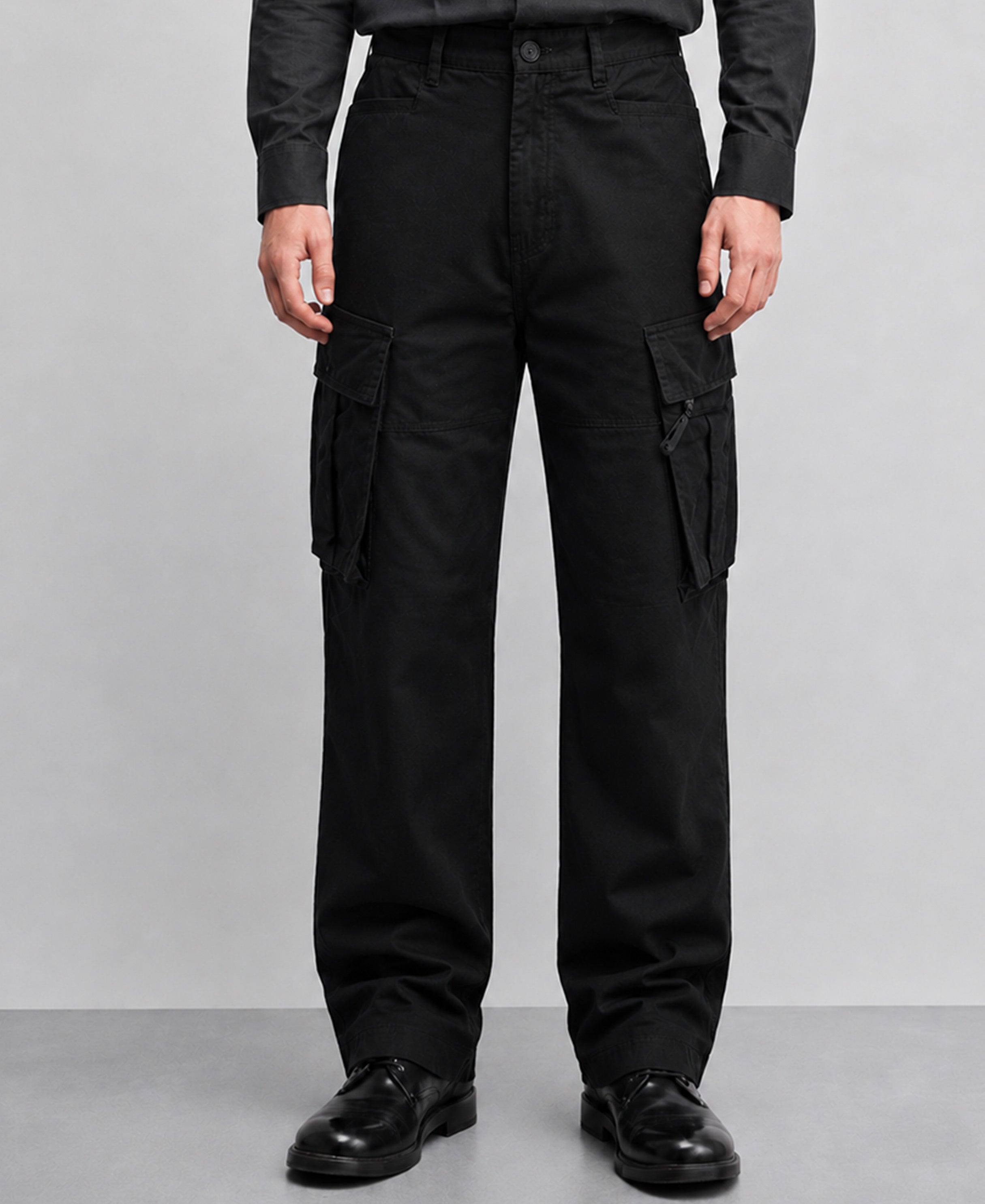 Black Regular Fit Cotton Utility Cargo Pant