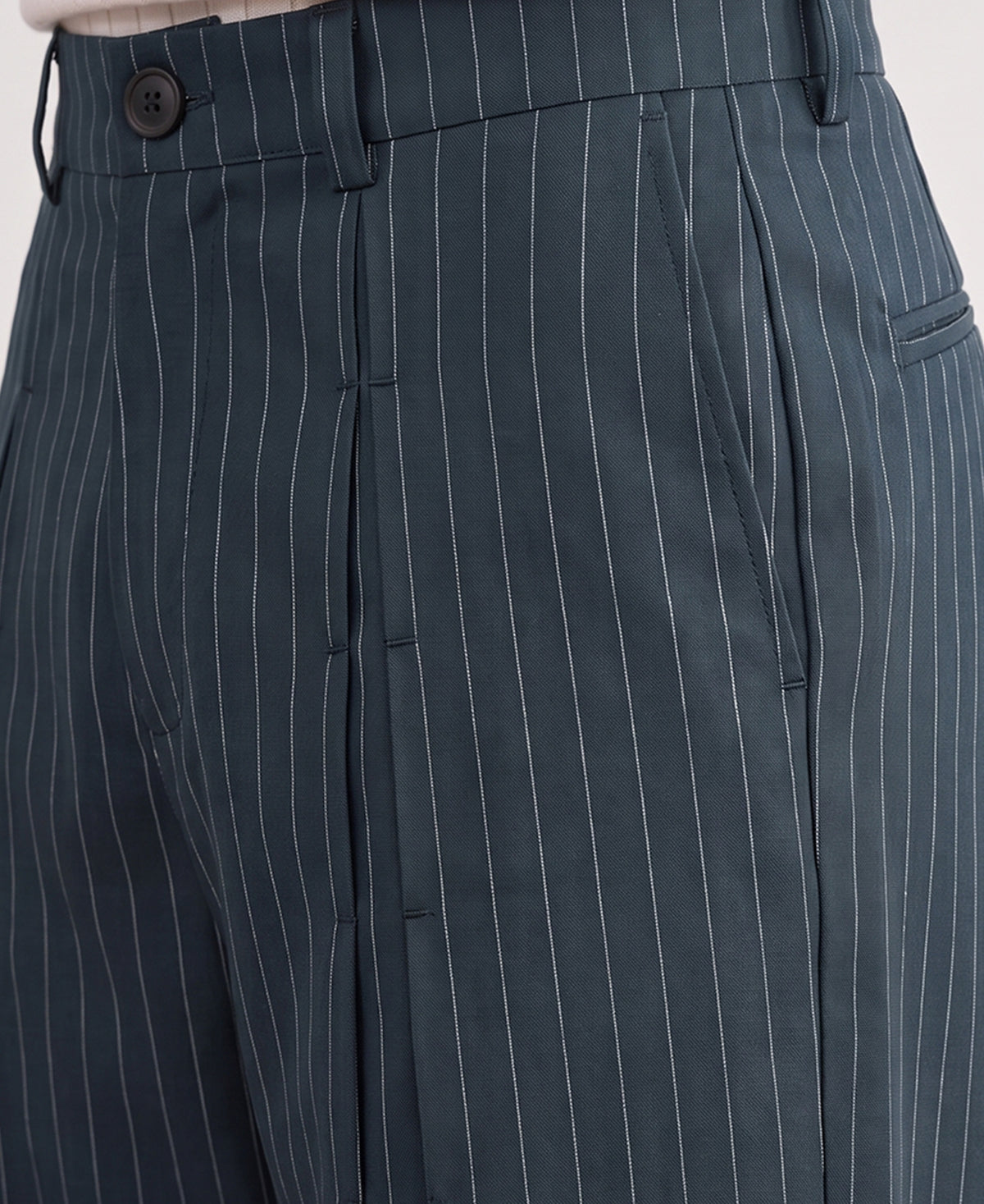 Navy Pleated Tailored Trousers