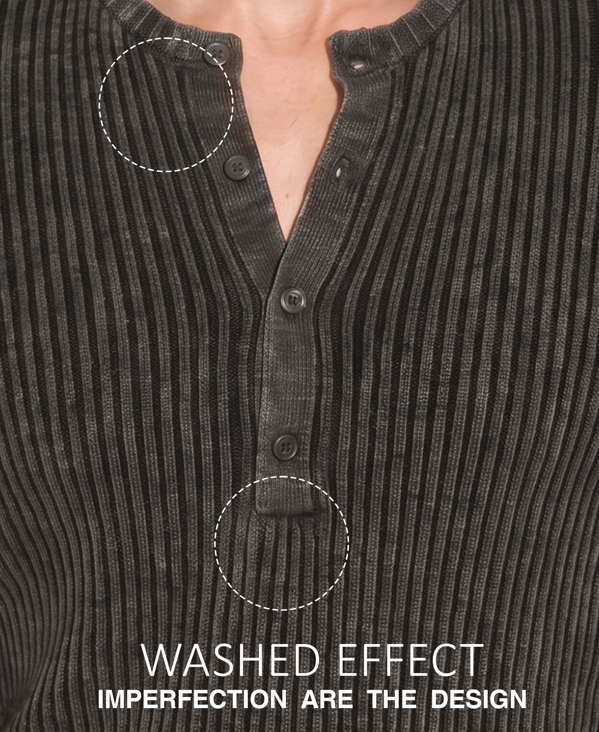 Black Washed Rib Knit T-Shirt 100% Cotton