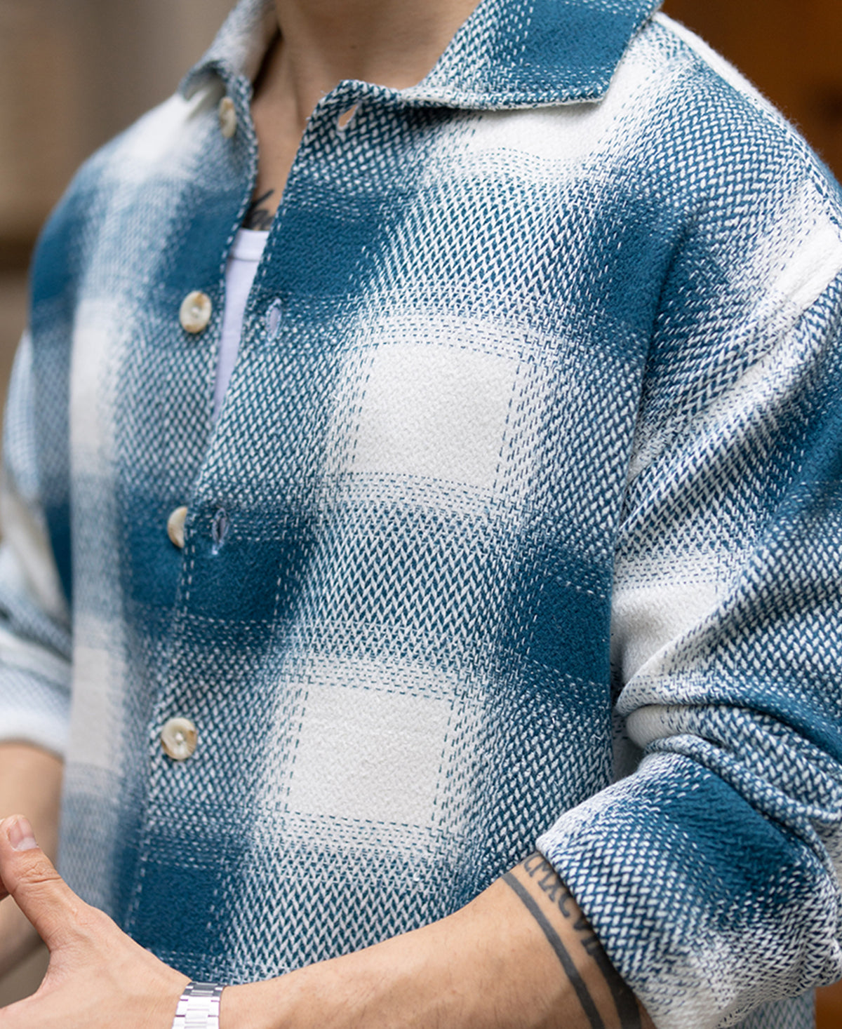 Teal Blue Structured Checks Shirt