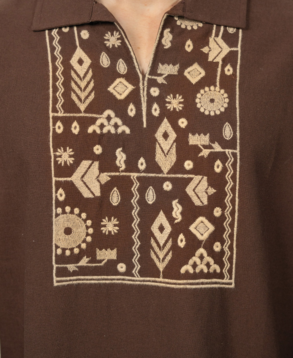 Brown Embroidered Linen Kurta Shirt