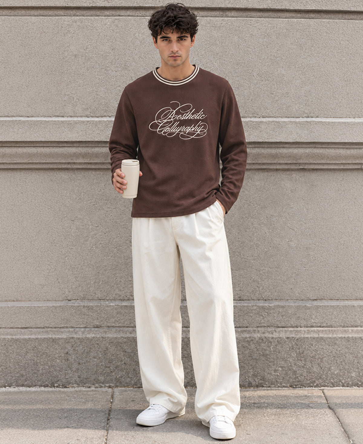 Brown Knit Embroidered T-Shirt