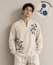 Natural Embroidered Striped Kurta Shirt