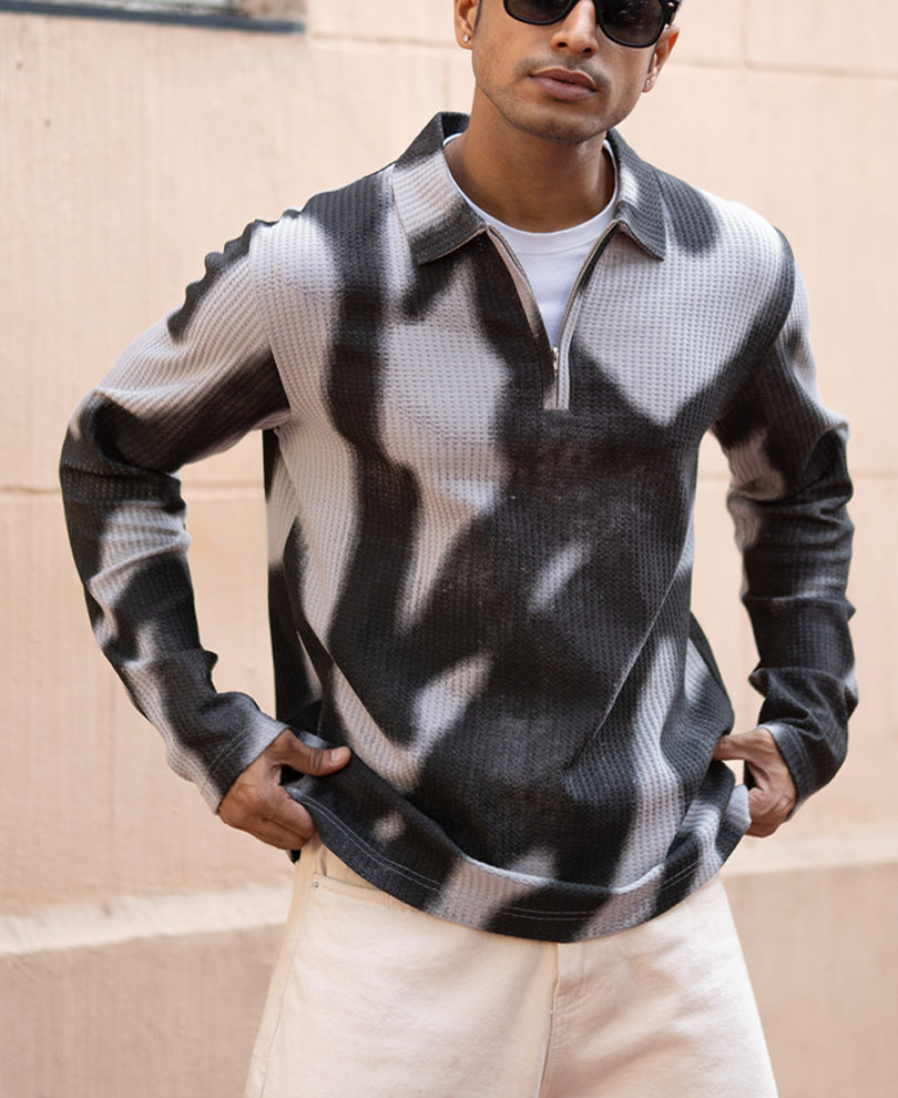 Grey Printed Structure T-Shirt.