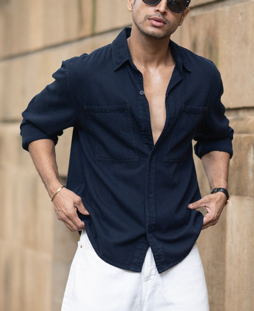 Navy Overdyed Twill Overshirt.