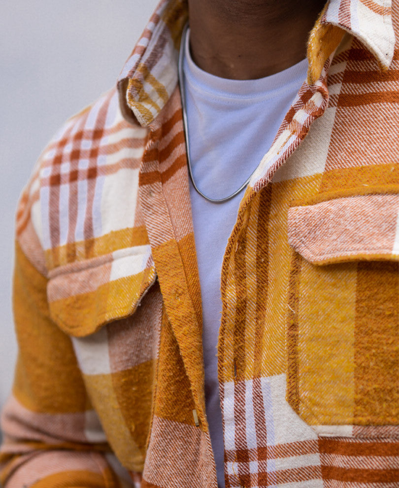 Mustard Pocket Checks Oversize Drop Shoulder Shirt.