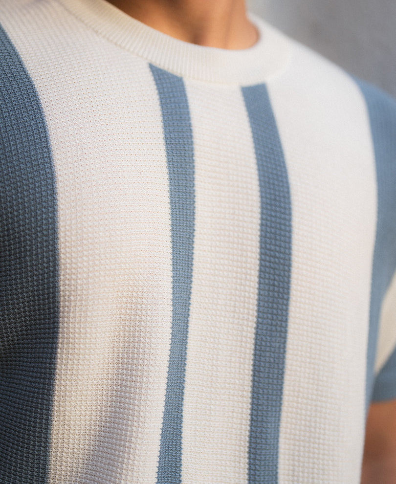 Grey Stripe Knit T-Shirt 100% Cotton