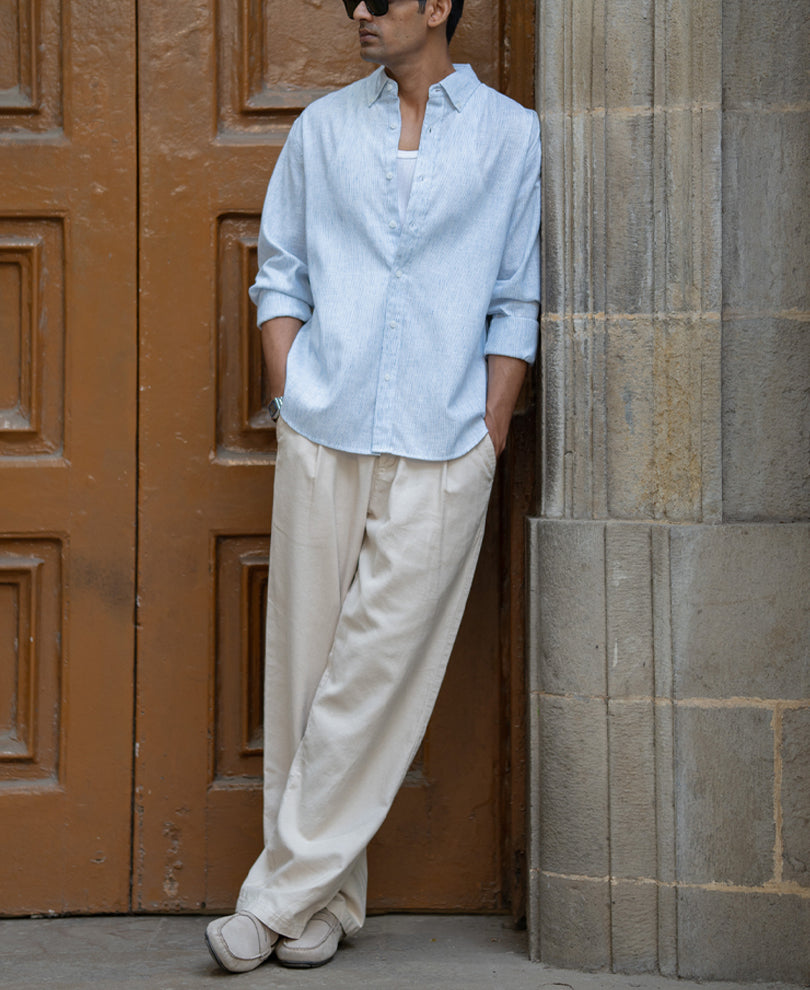 Blue Slub Stripe Shirt.