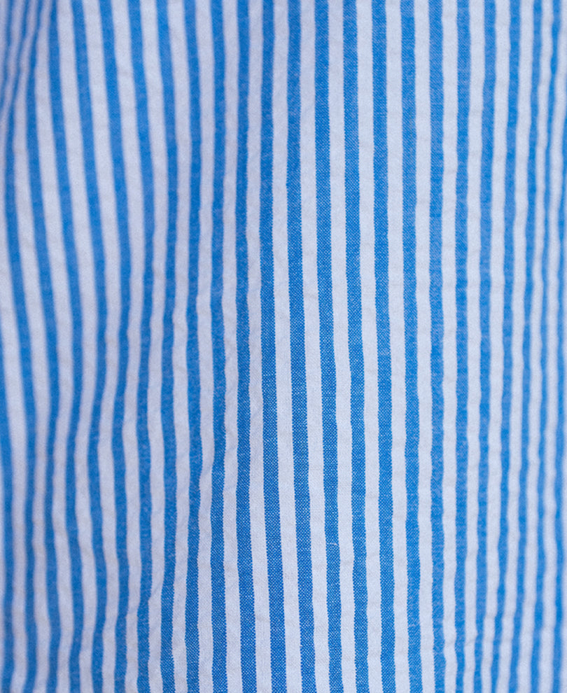 Blue Seersucker Embroidery Stripe Shirt 100% Cotton