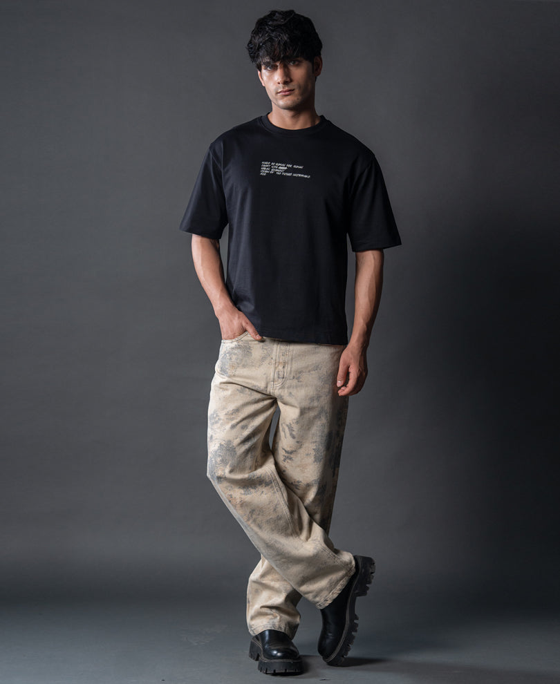 Black Crochet Patch Embroidered T-Shirt.