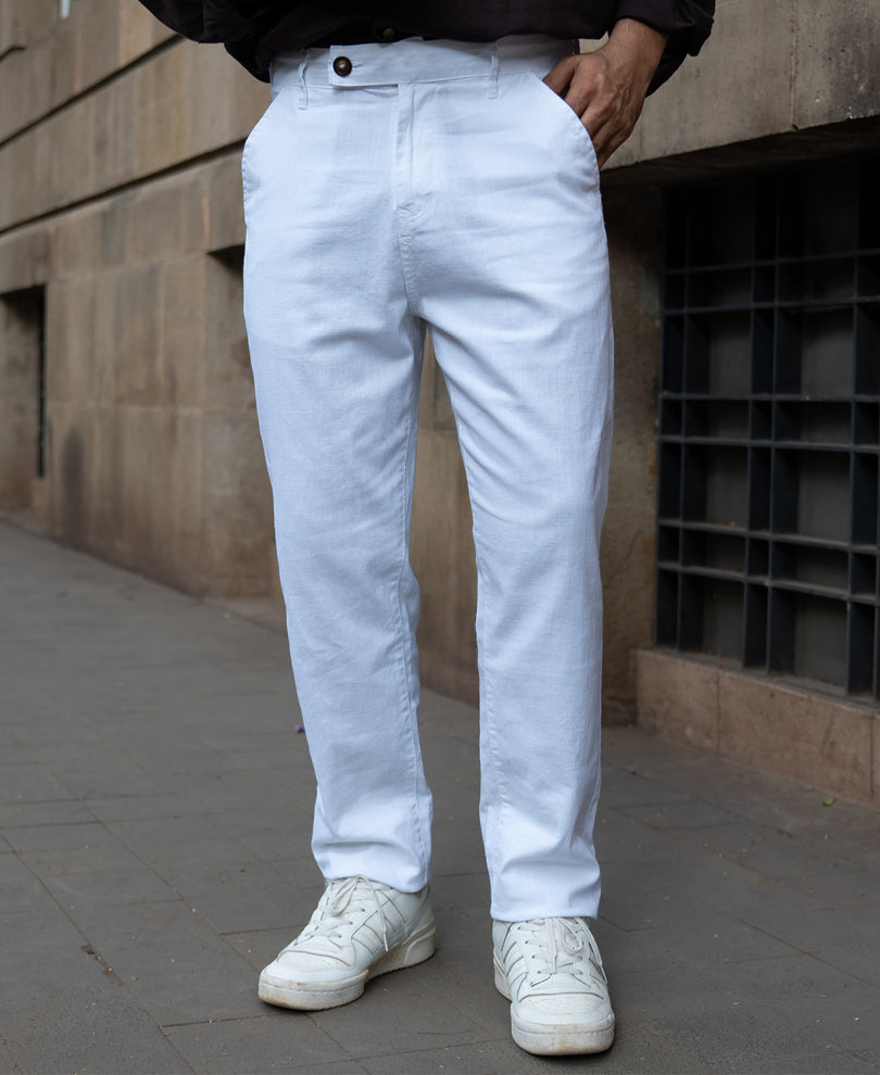 White Regular Fit Cotton Pants