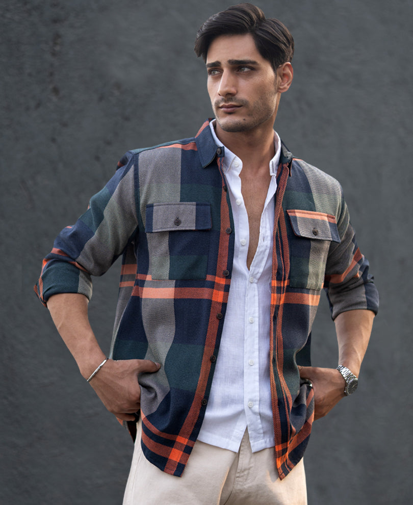 Multicolour Structure Checked Shirt.
