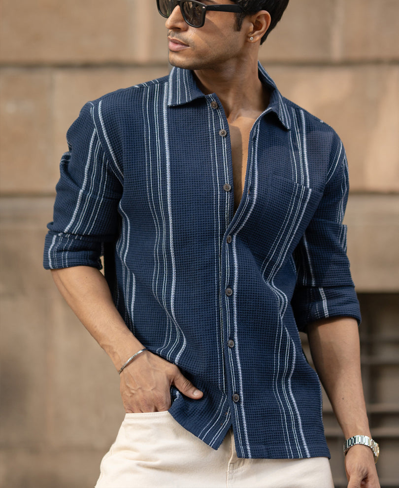 Navy Structured Striped Shirt.