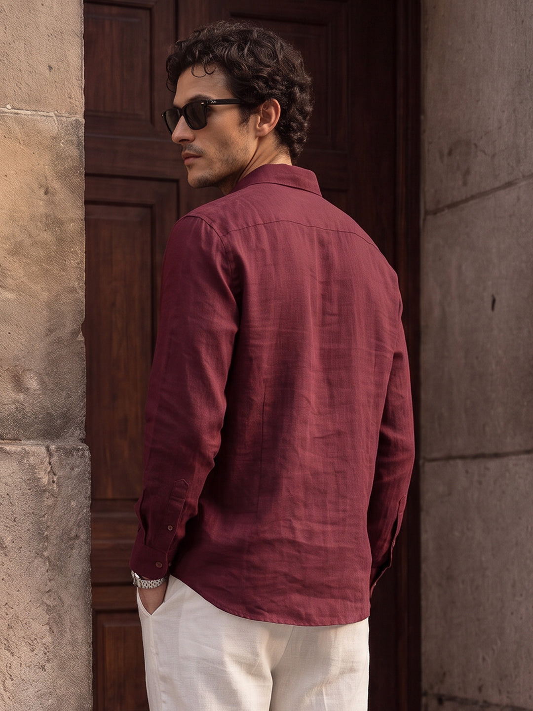 Wine 100% Linen Shirt