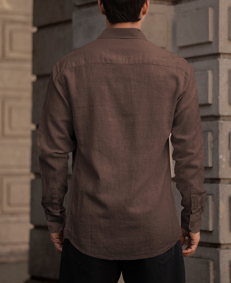 Brown Linen Blend Shirt.
