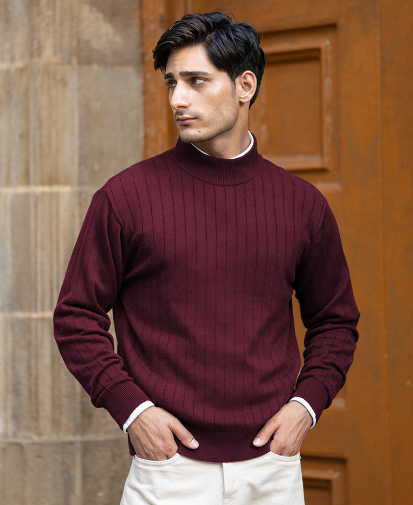 Wine High Neck Cotton Sweater 100% Cotton