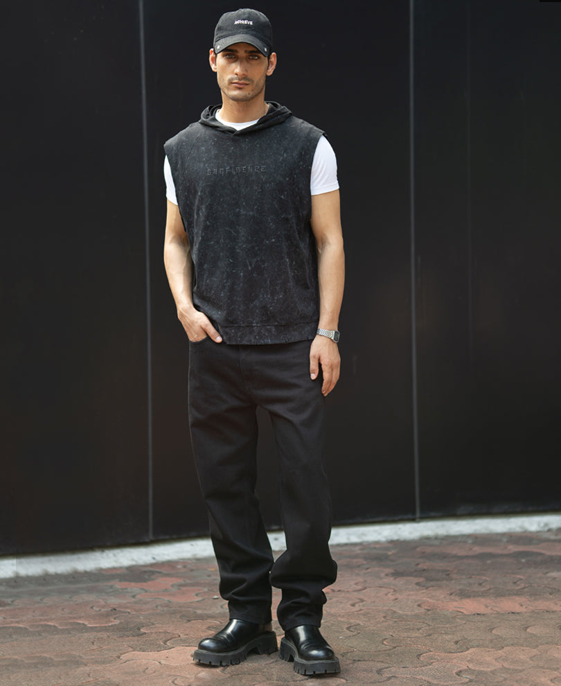 Black Washed Hooded Vest