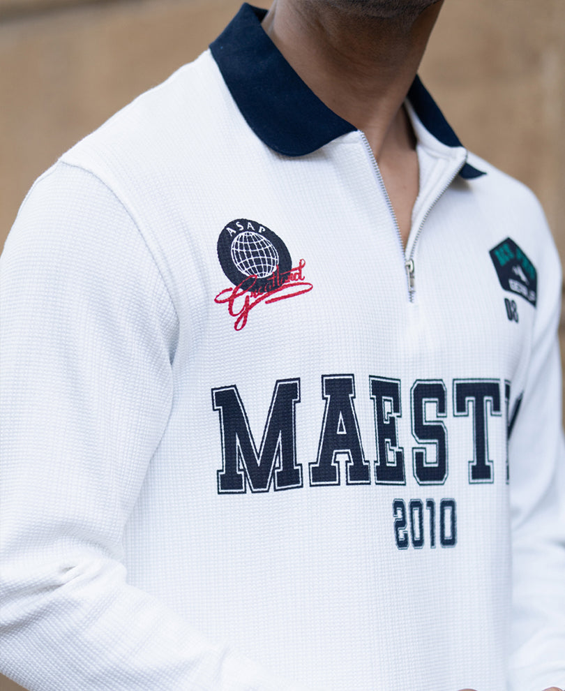 White Structured Printed T-Shirt.
