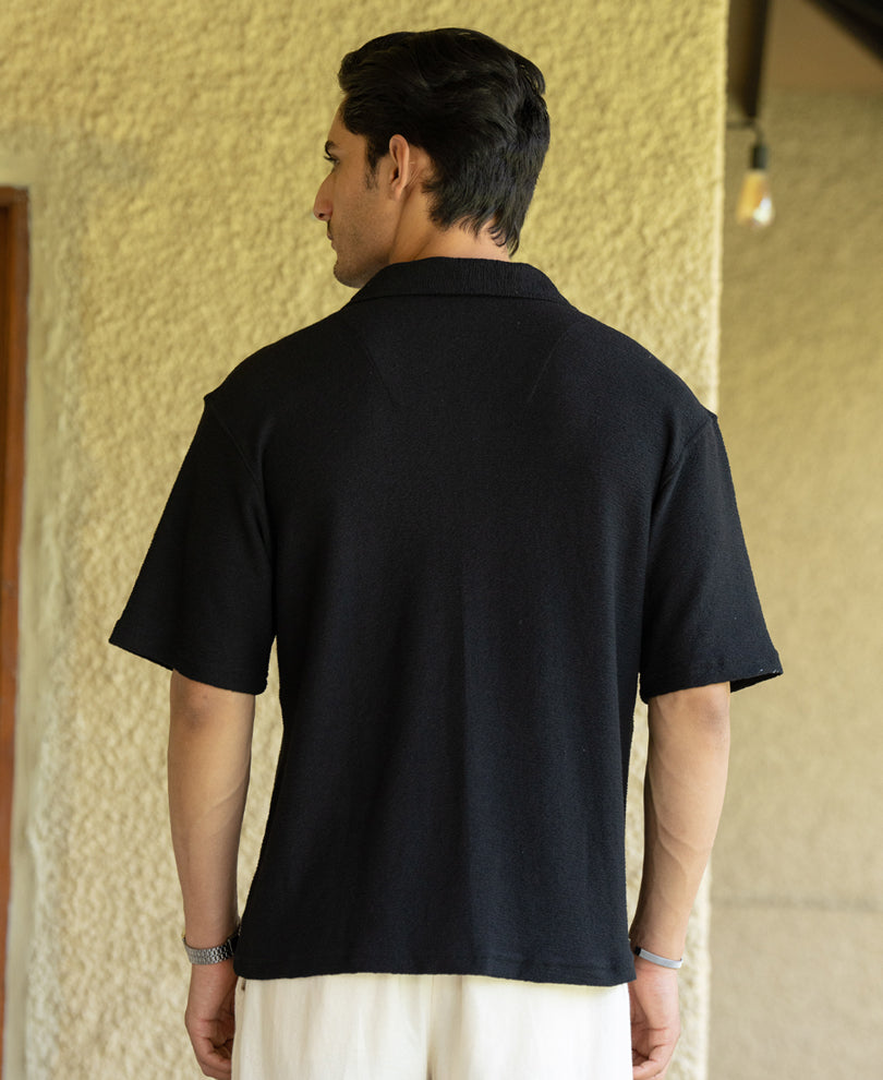 Black Embroidered Knit Shirt