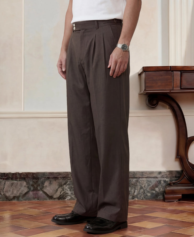 Brown Pleated Gurkha Pants
