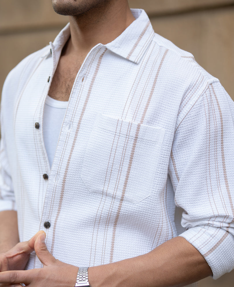 White Structured Striped Shirt.