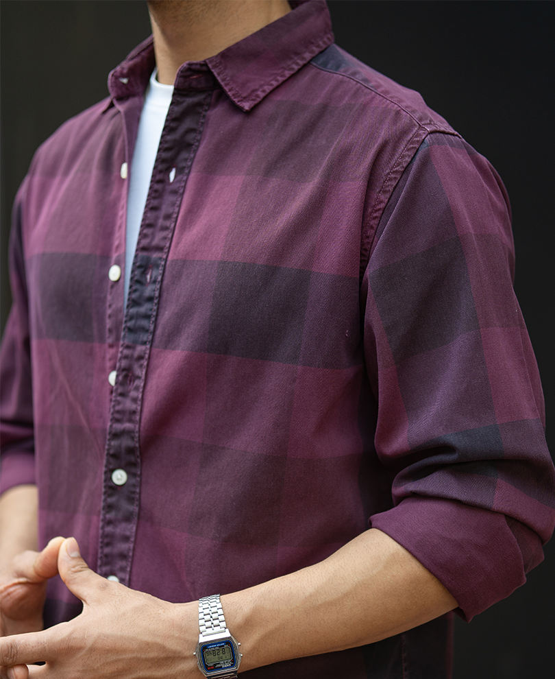 Burgendy Overdyed Checks Shirt