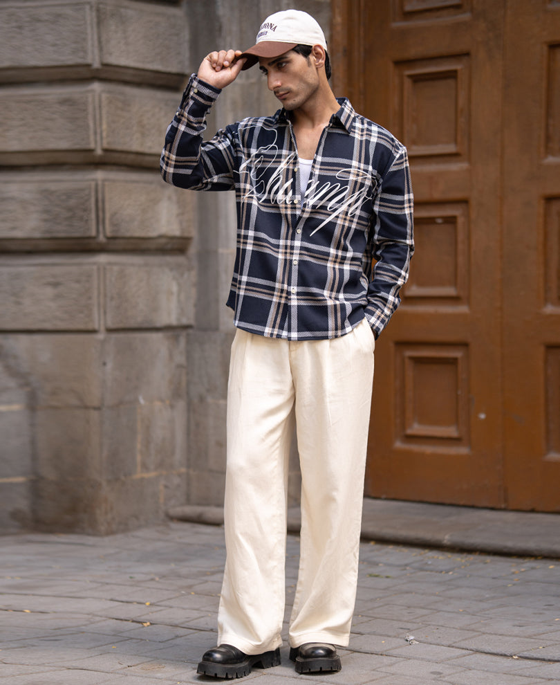 Navy Print Checks Overshirt