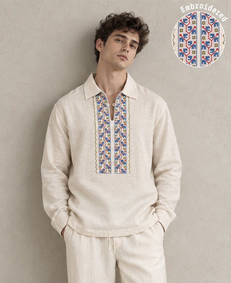 Natural Embroidered Kurta Shirt