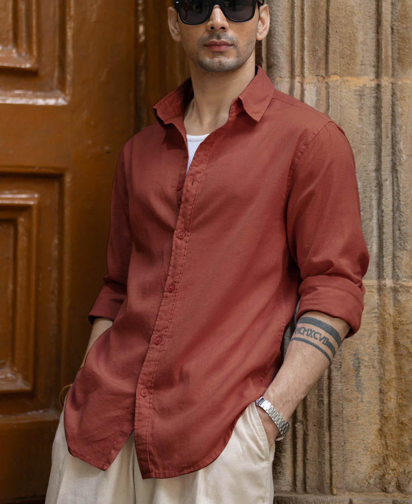 Light Wine Linen Blend Shirt.