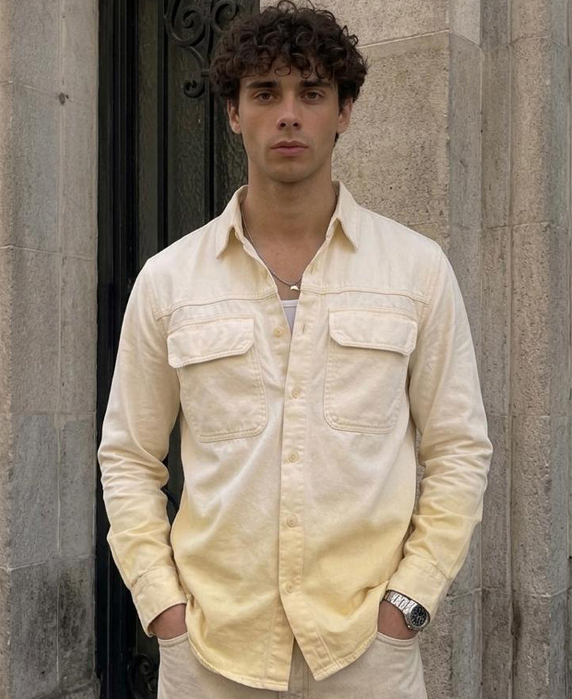 Butter Yellow Structured Ombre Shirt 100% Cotton
