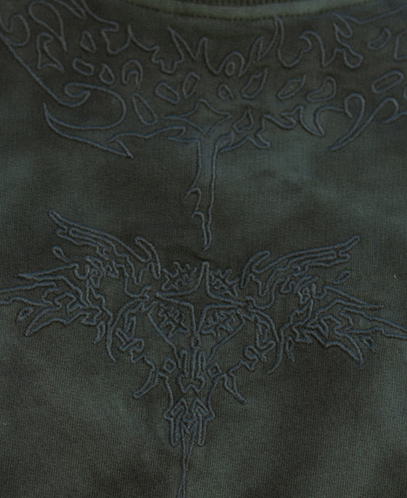 Dark Olive Washed Embroidered T-Shirt 100% Cotton