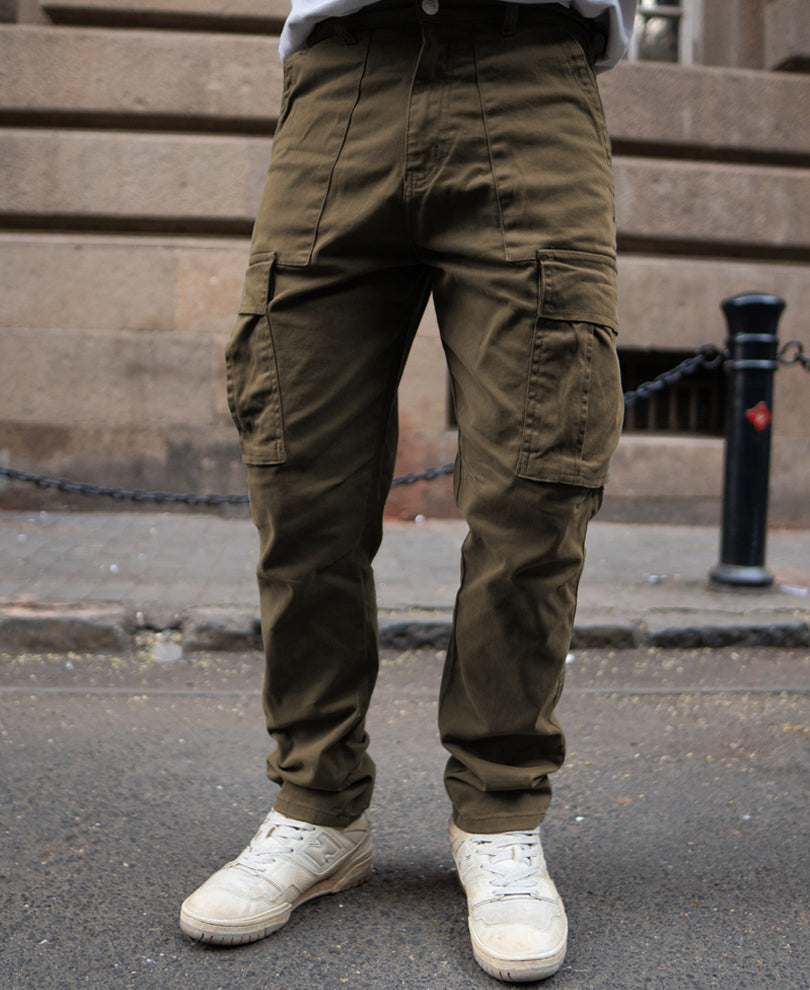 Olive Regular Fit Cotton Cargo Pant.