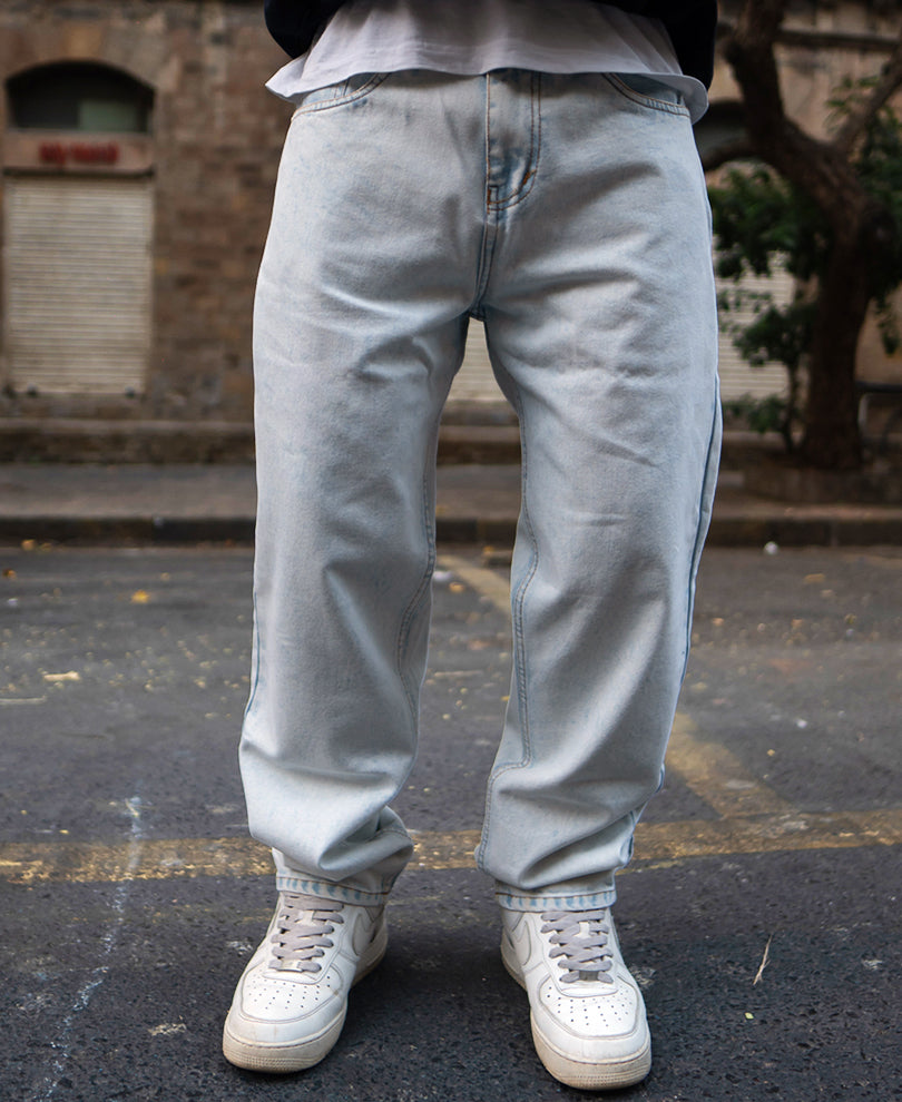 Light Blue Basic Baggy Fit Denim Jeans.
