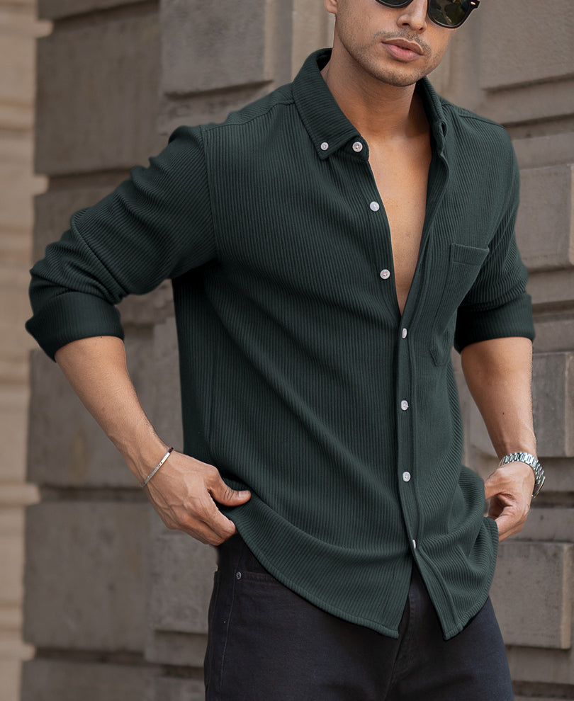 Green Regular Fit Full Sleeves Shirt.
