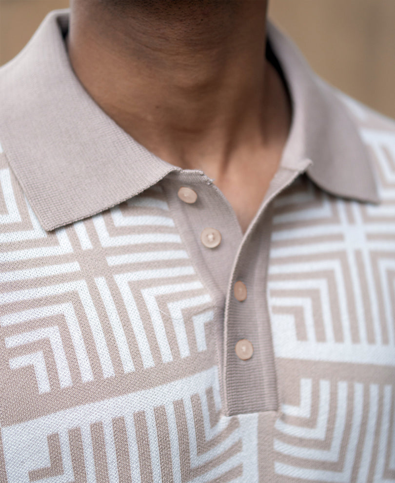 Beige Geometric Jacquard T-Shirt.