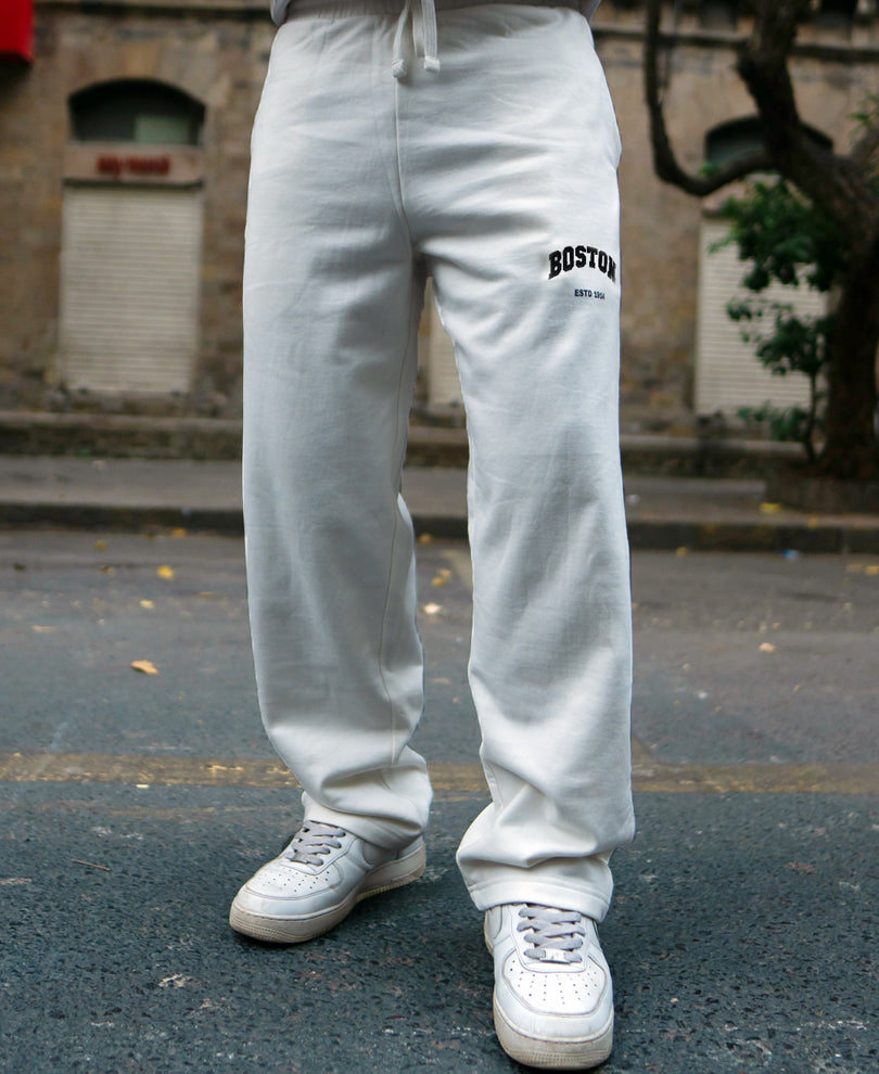 White Printed Baggy Track Pant.