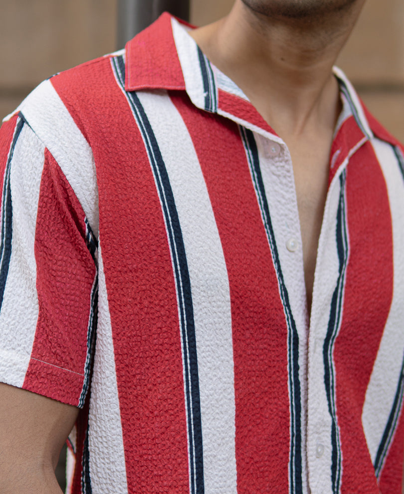 Red Textured Stripe Shirt.