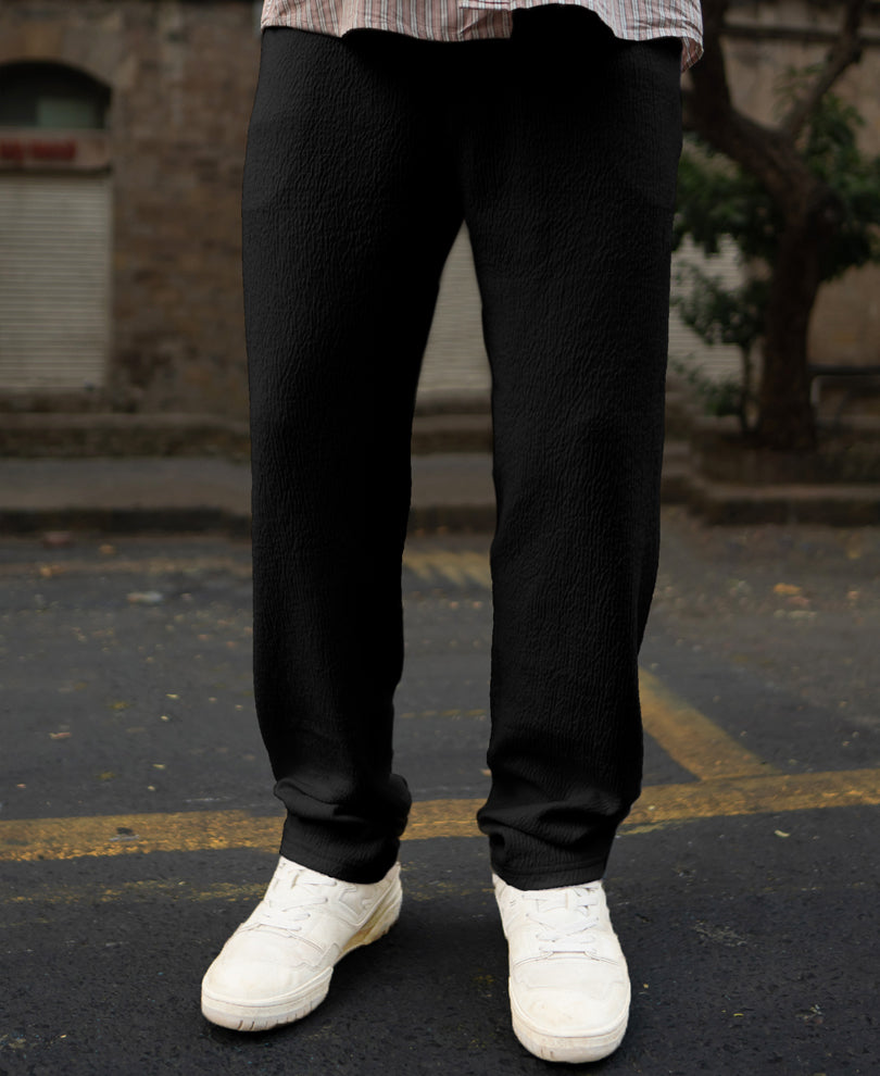 Black Structured Knitted Regular Fit Pant.