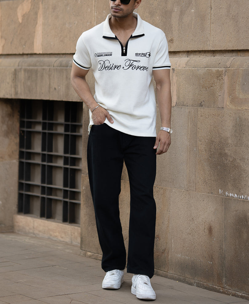 Off White Half Sleeves T-Shirt.
