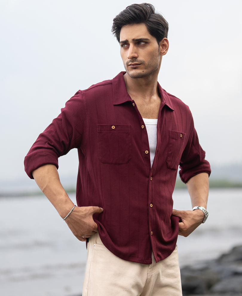 Wine Striped Knitted Shirt.