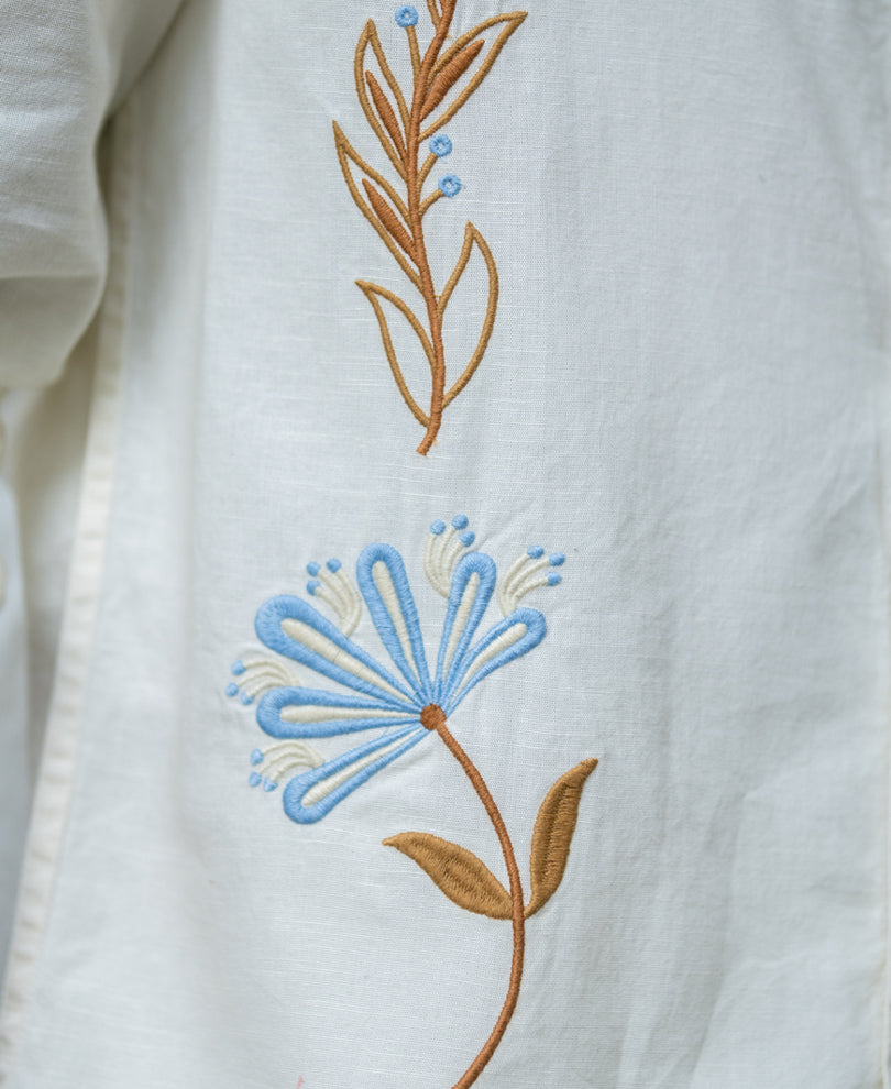 Cream Embroidered Lightweight Shirt.