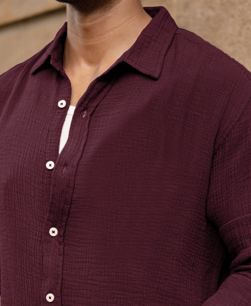 Wine Crinkled Shirt.