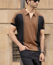 Brown And Black Panelled T-Shirt.
