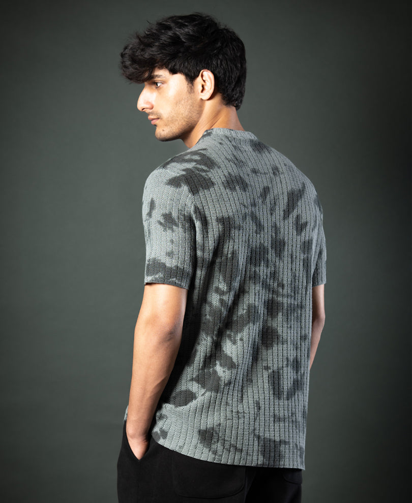 Grey Tie Dye Knit T-Shirt.