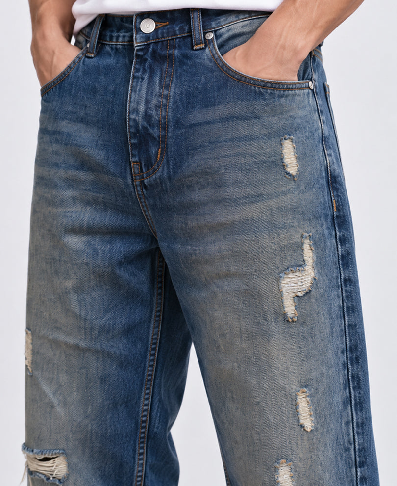 Dark Blue Baggy Distressed Jeans